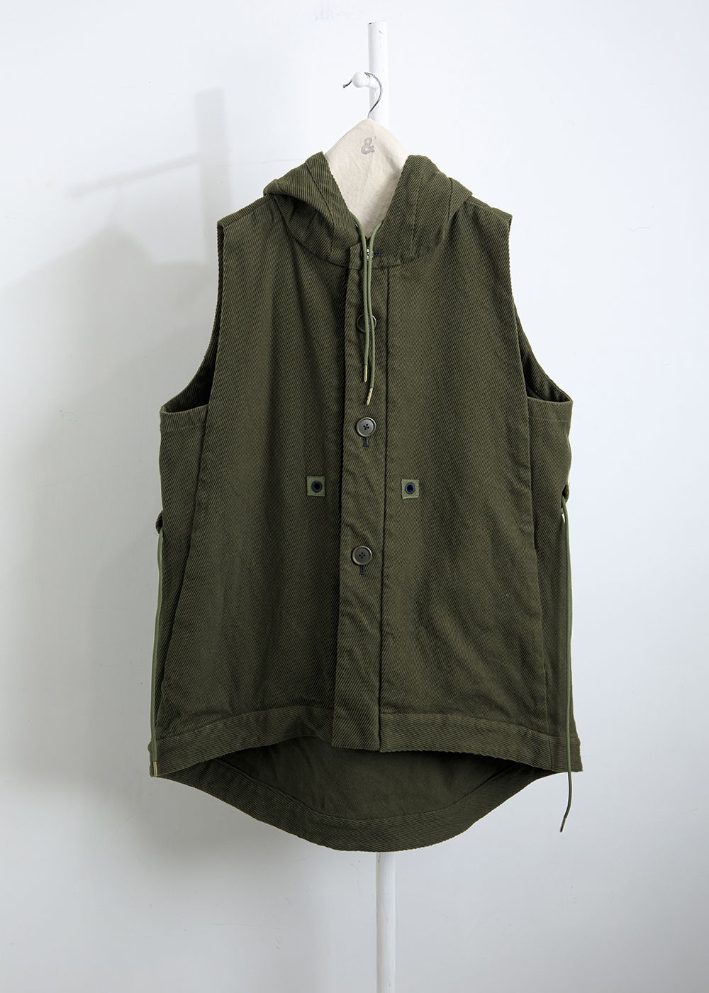 愜意連帽抽繩長版背心