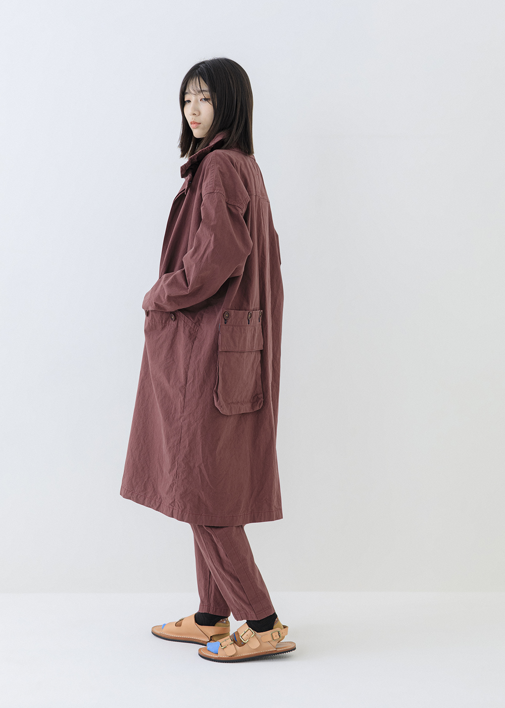 霜霧多口袋翻領長外套