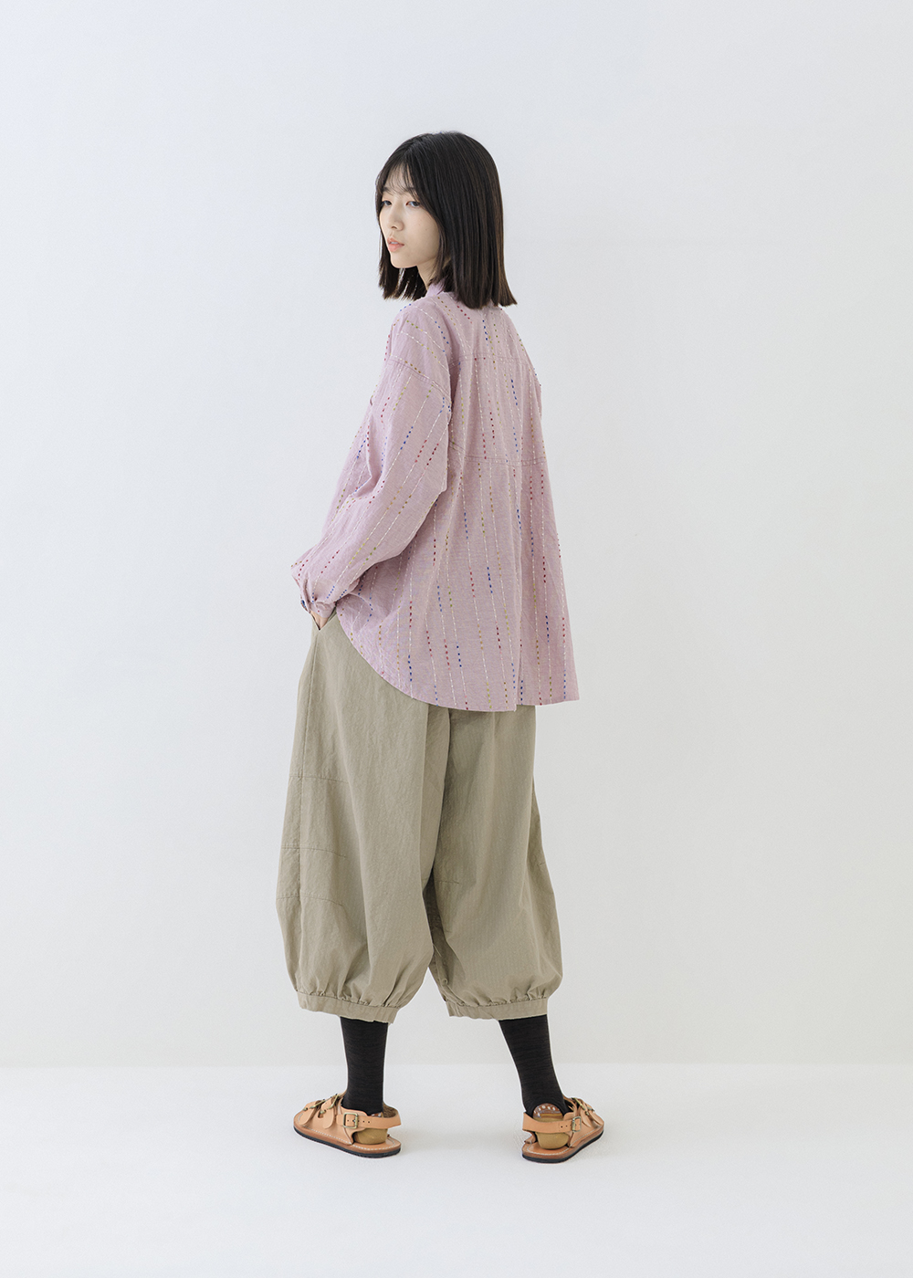 糖彩細點織紋傘擺襯衫