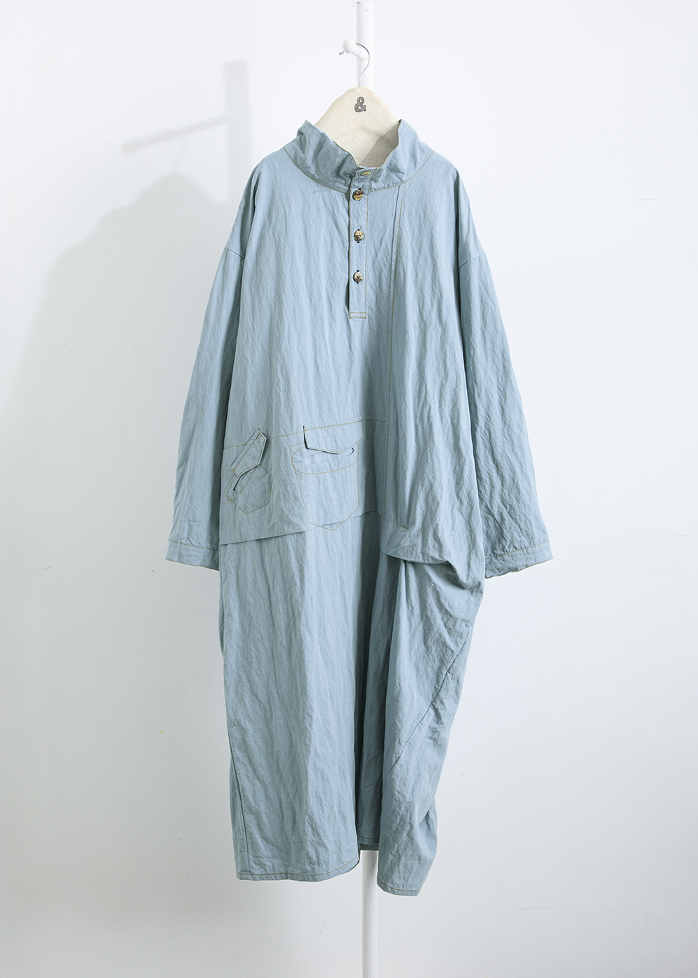 拼組口袋立領洋裝