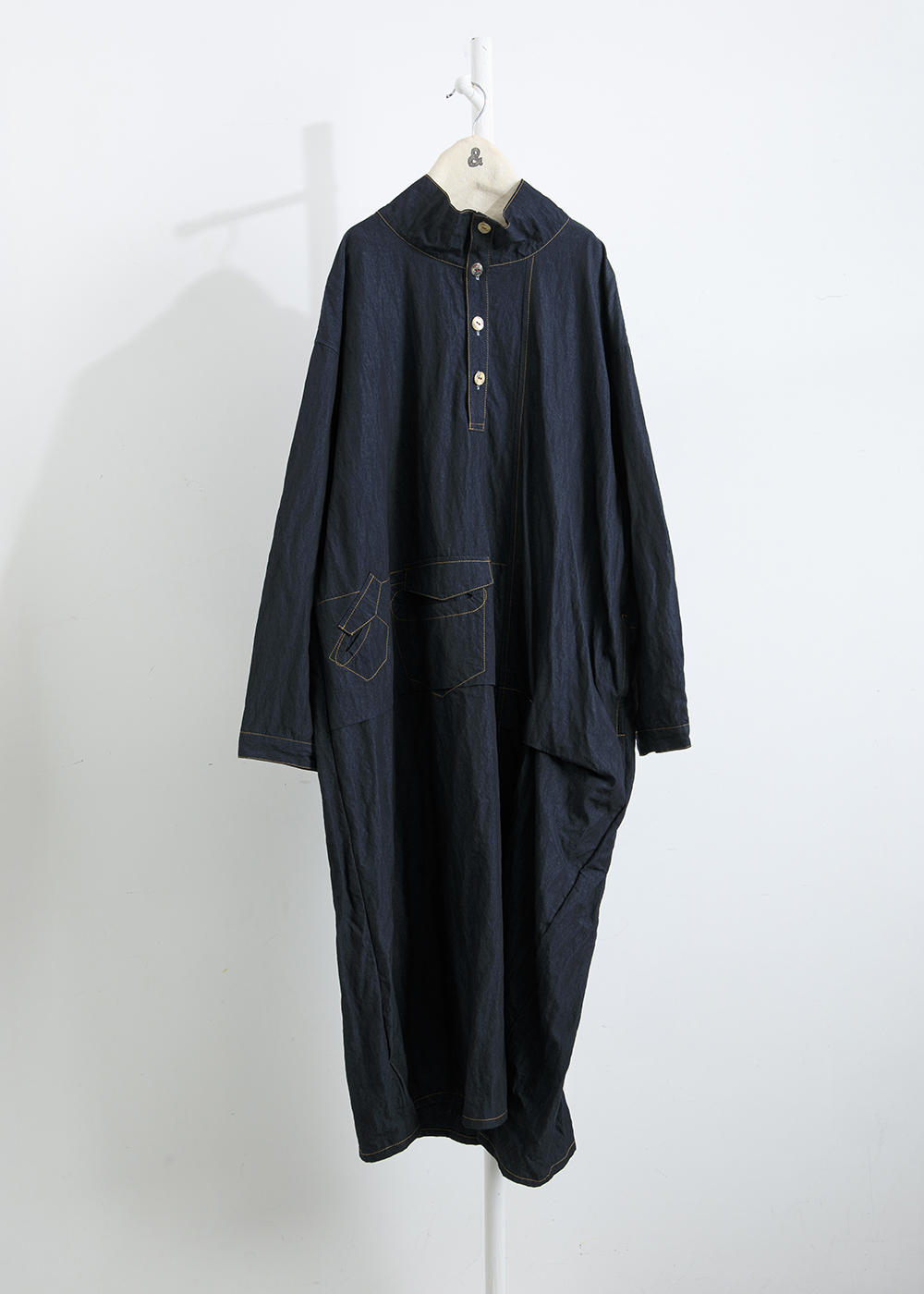 拼組口袋立領洋裝