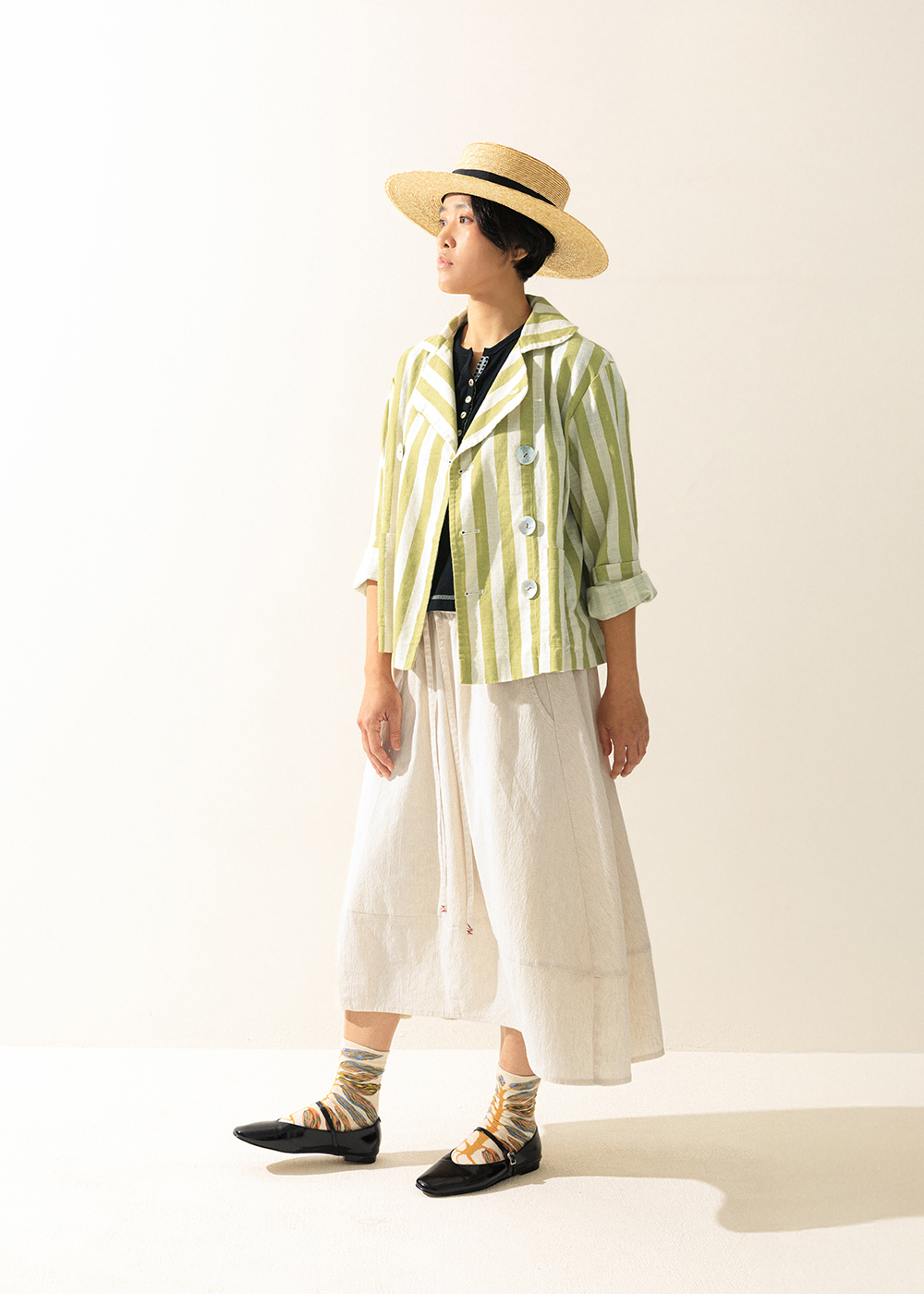 | 幾何映像派 |大翻領雙排釦棉質外套