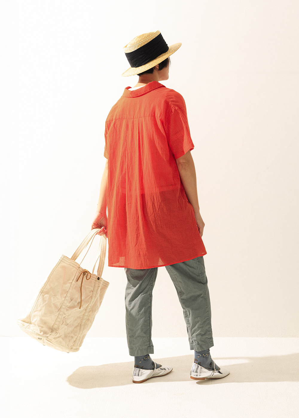 扭結抓皺長版襯衫