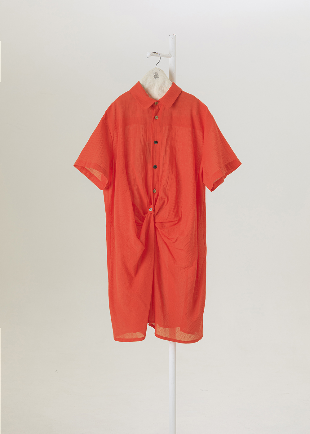 扭結抓皺長版襯衫