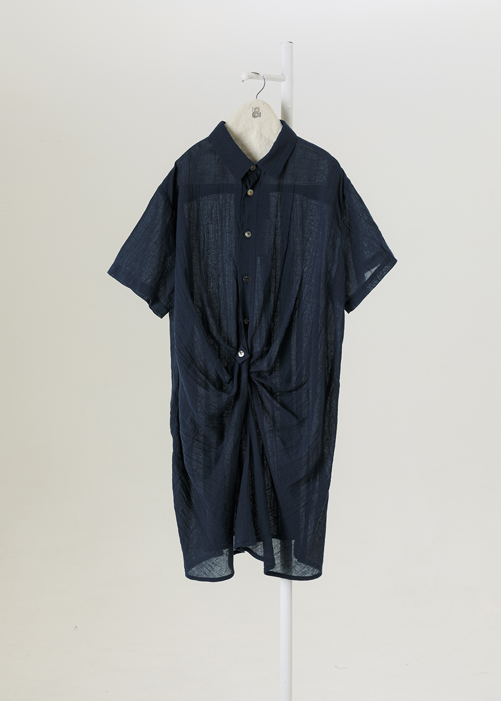 扭結抓皺長版襯衫