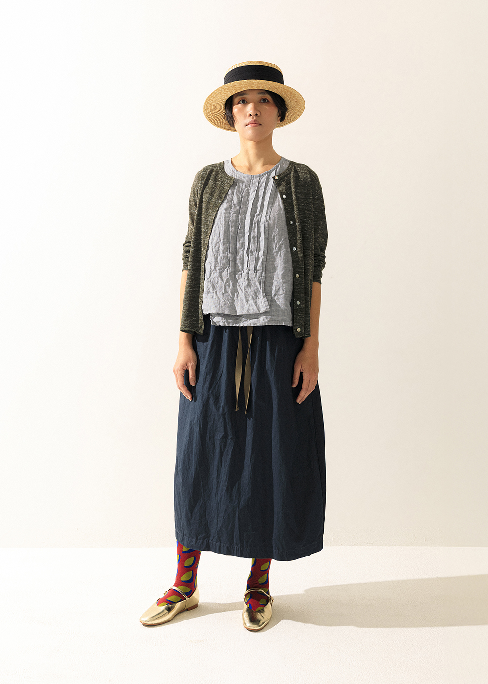 苔原微光混色竹節紋圓領開襟外套