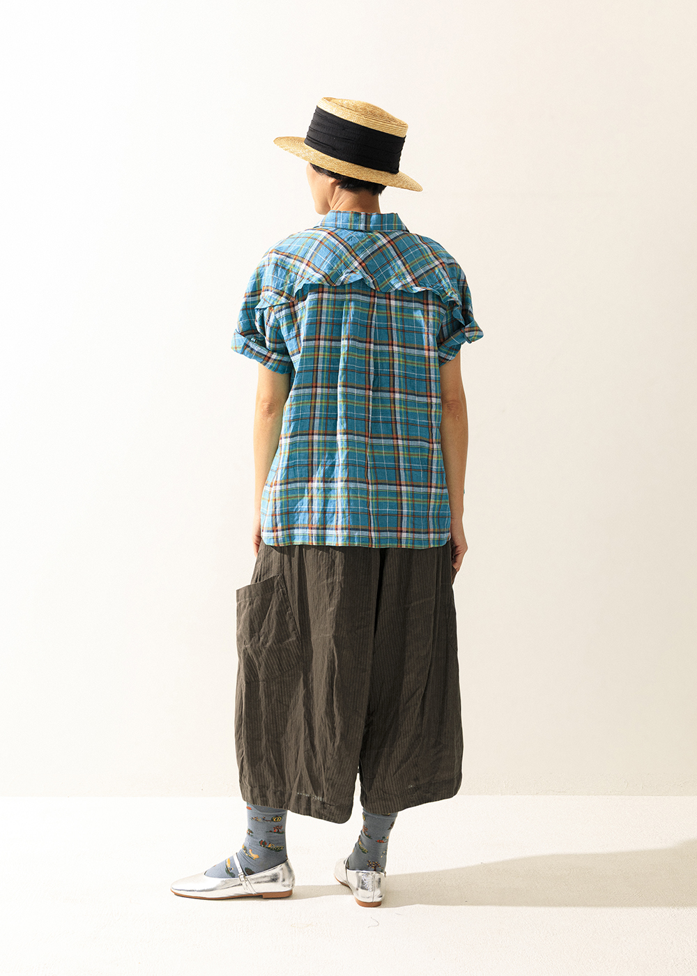 | 葉蔓光紋｜立體口袋細條紋寬褲