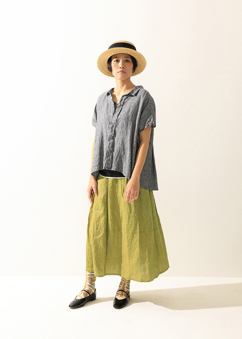 | 沁風麻織 |風動漣漪拼接空氣棉麻裙