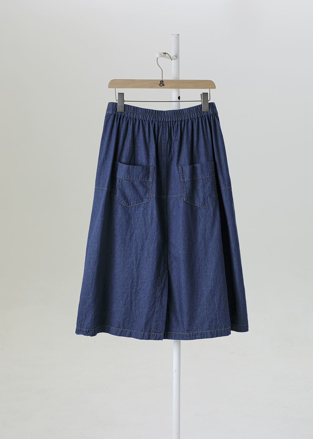 |構線之境| 全棉單寧剪接長裙・輪廓丹寧棉