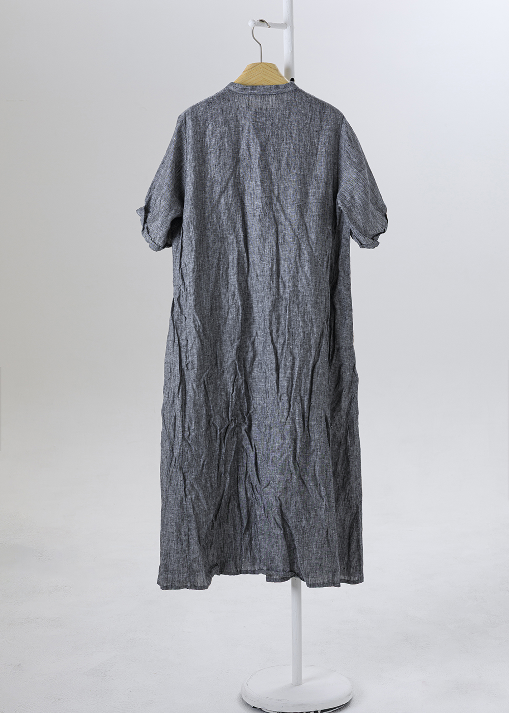  |日曬亞麻|捲袖立領皺感襯衫洋裝