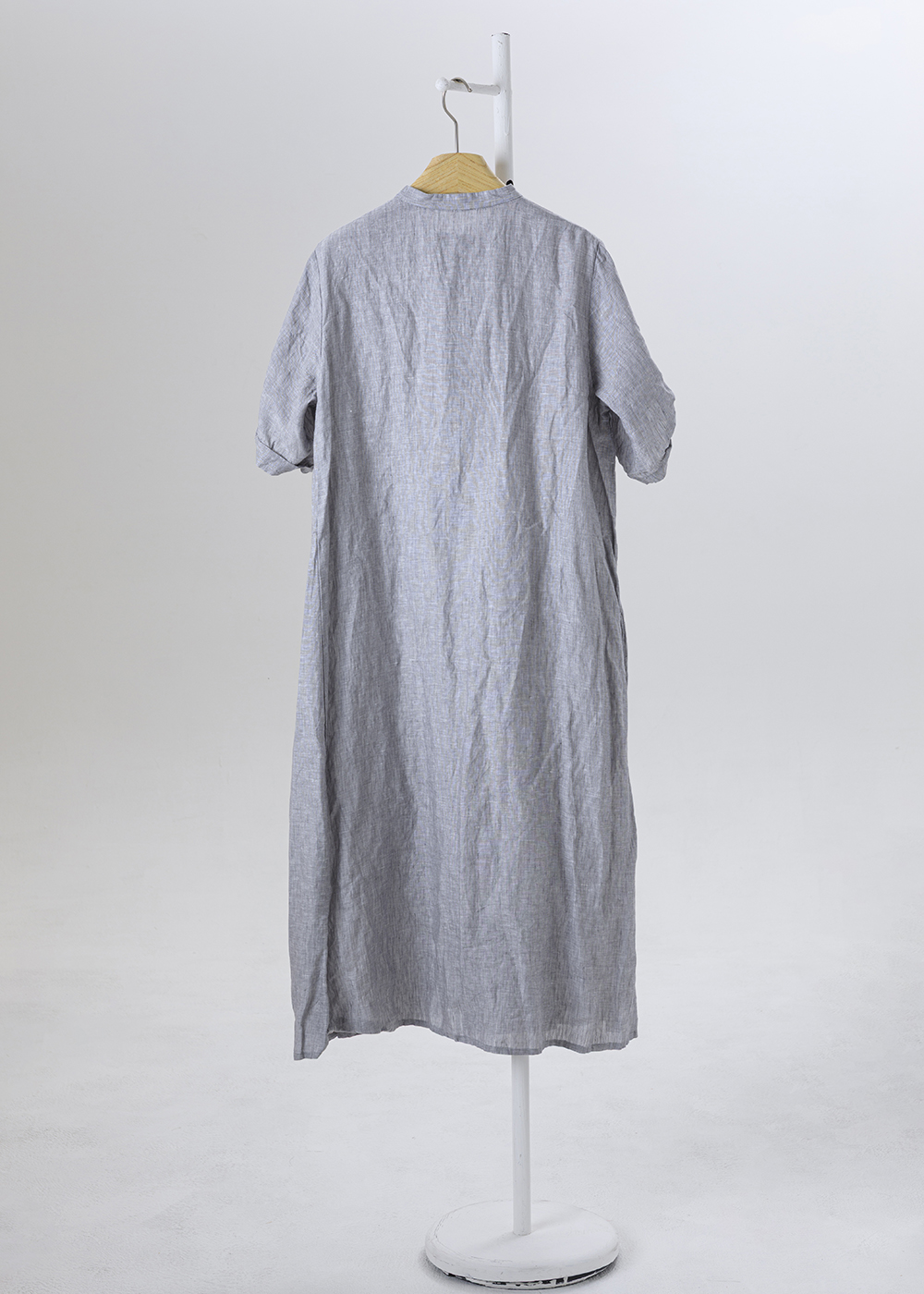  |日曬亞麻|捲袖立領皺感襯衫洋裝