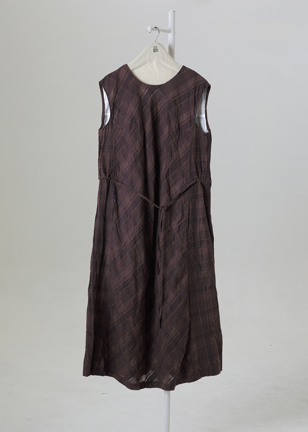 | 空氣霧格 |斜紋光影格紋抽繩洋裝