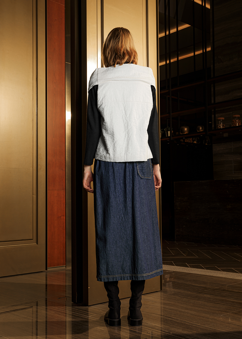 假袖綁帶鋪棉背心