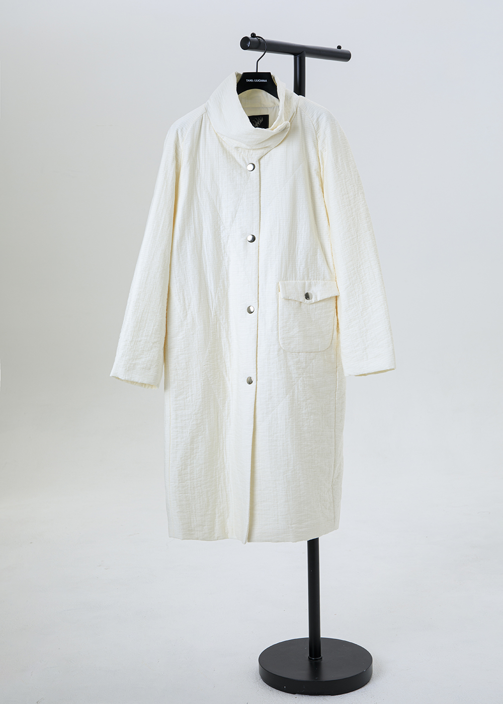 靜霧立領薄鋪棉長版大衣