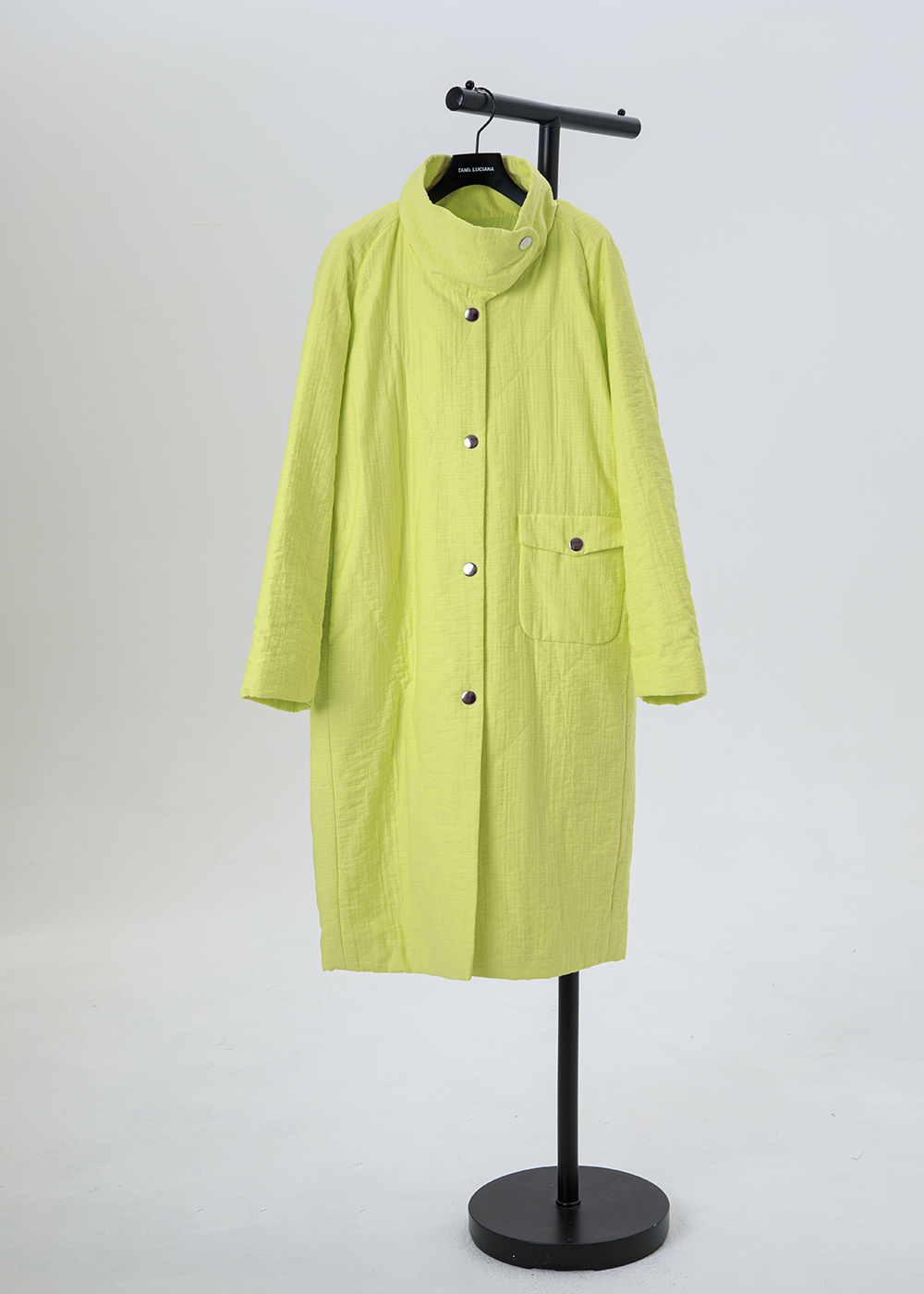 靜霧立領薄鋪棉長版大衣