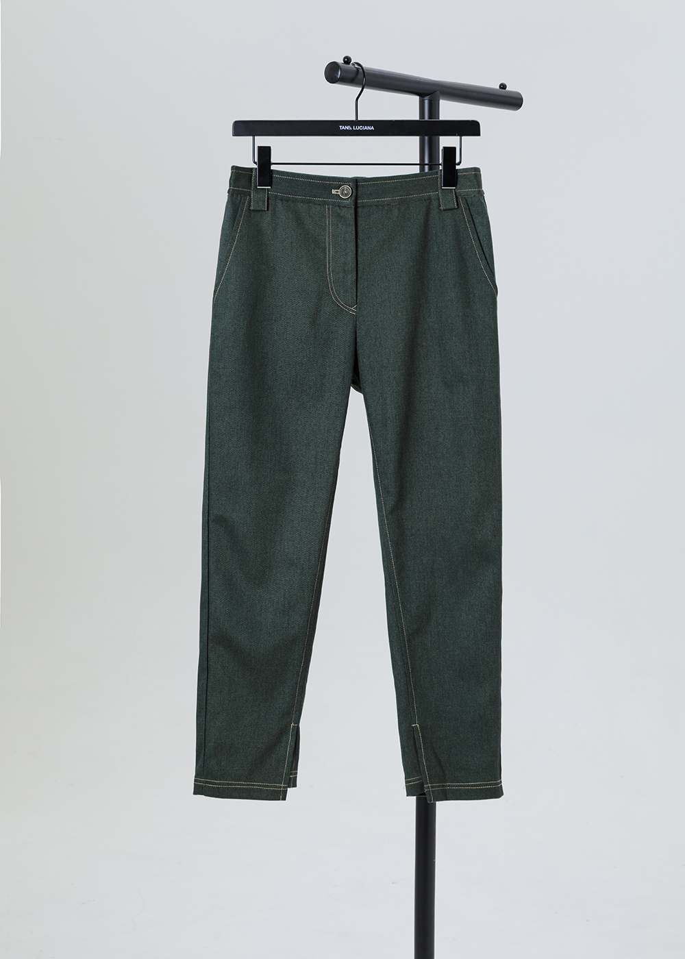 智性拼接開衩修飾長褲