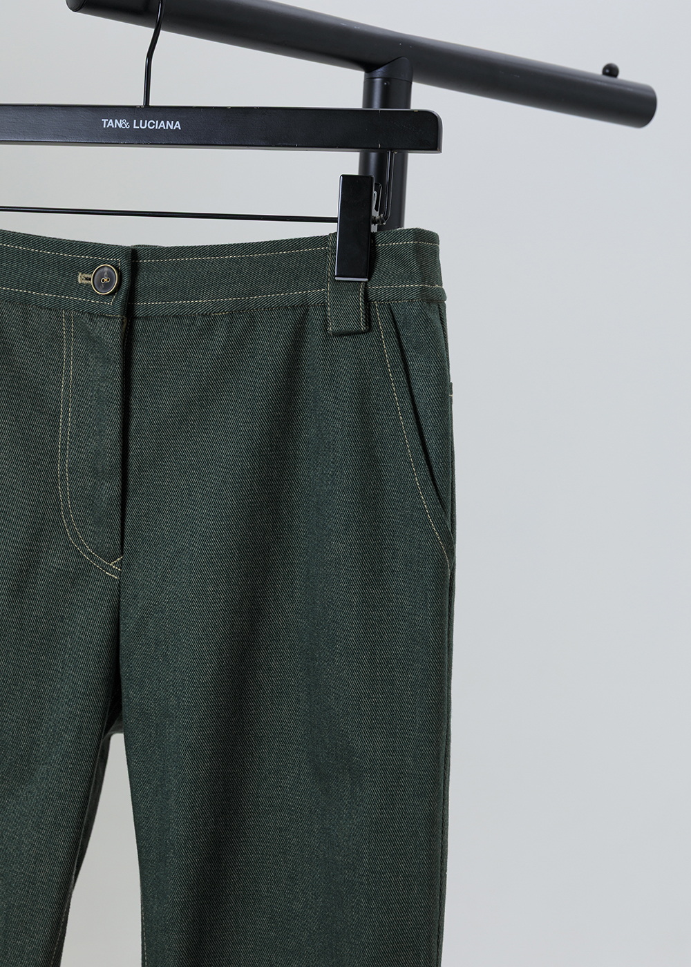 智性拼接開衩修飾長褲