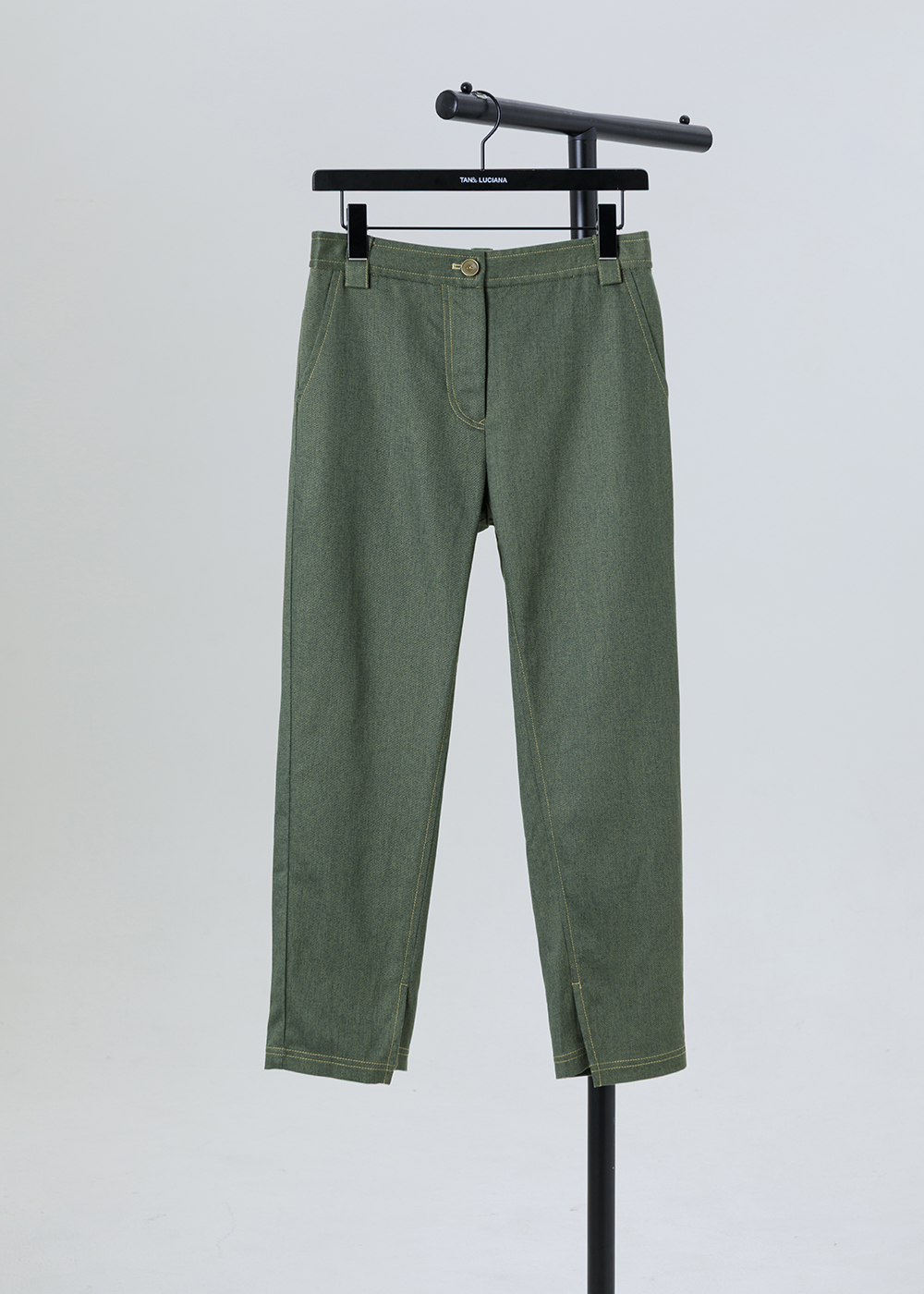 智性拼接開衩修飾長褲