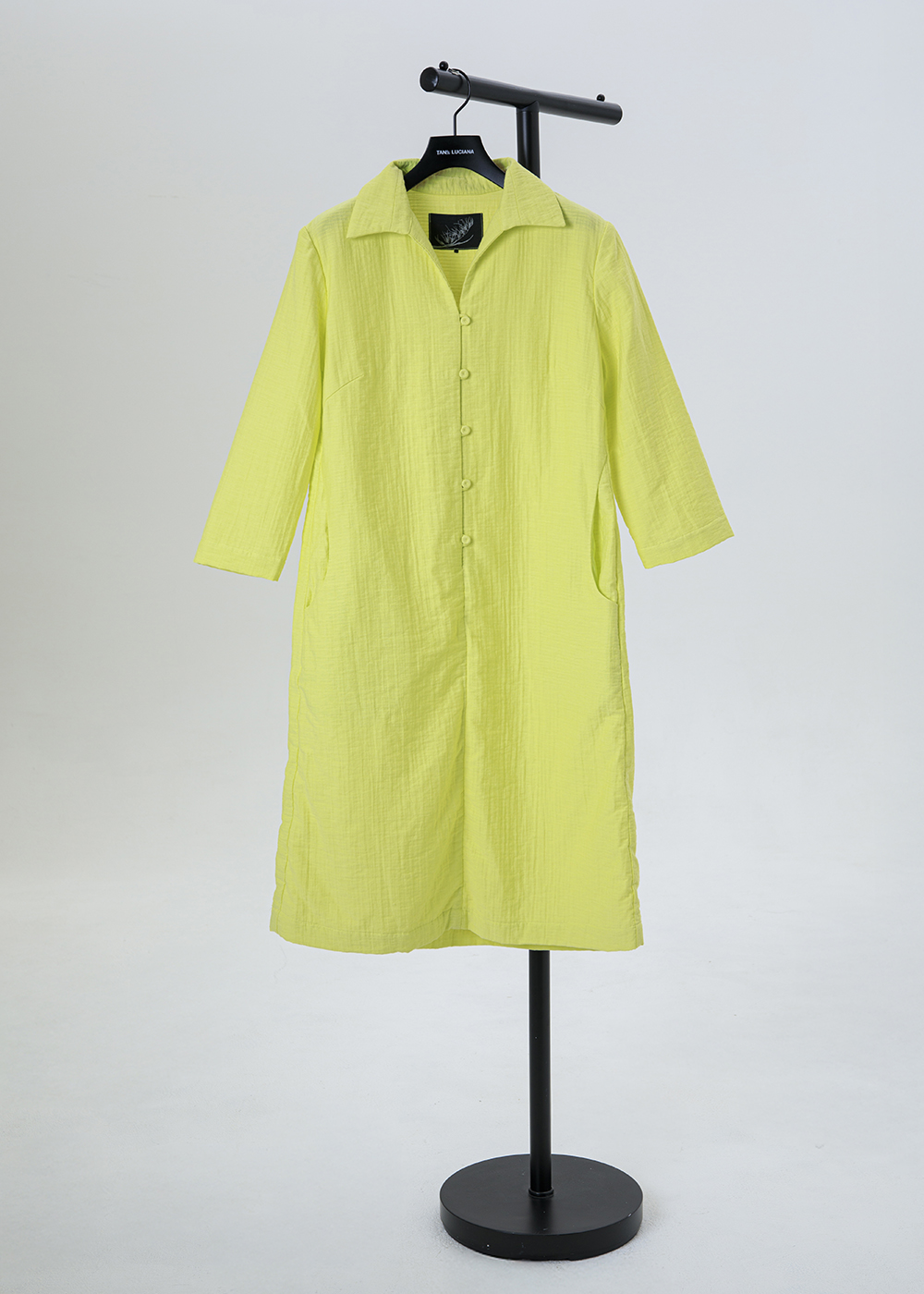 半開襟包布釦襯衫洋裝