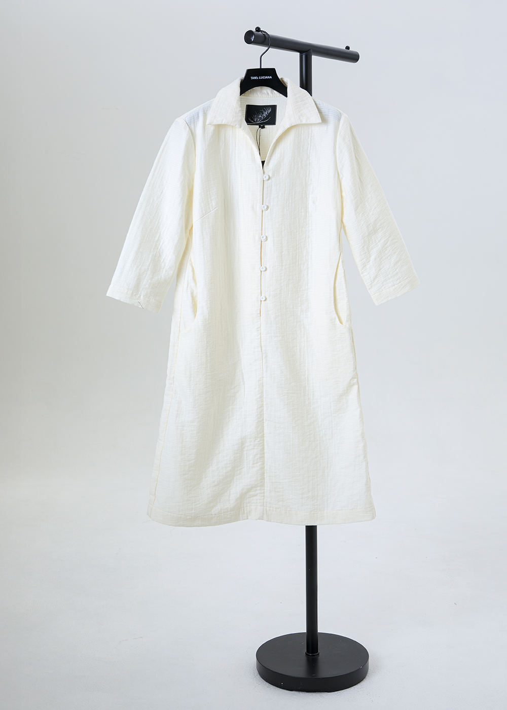 半開襟包布釦襯衫洋裝