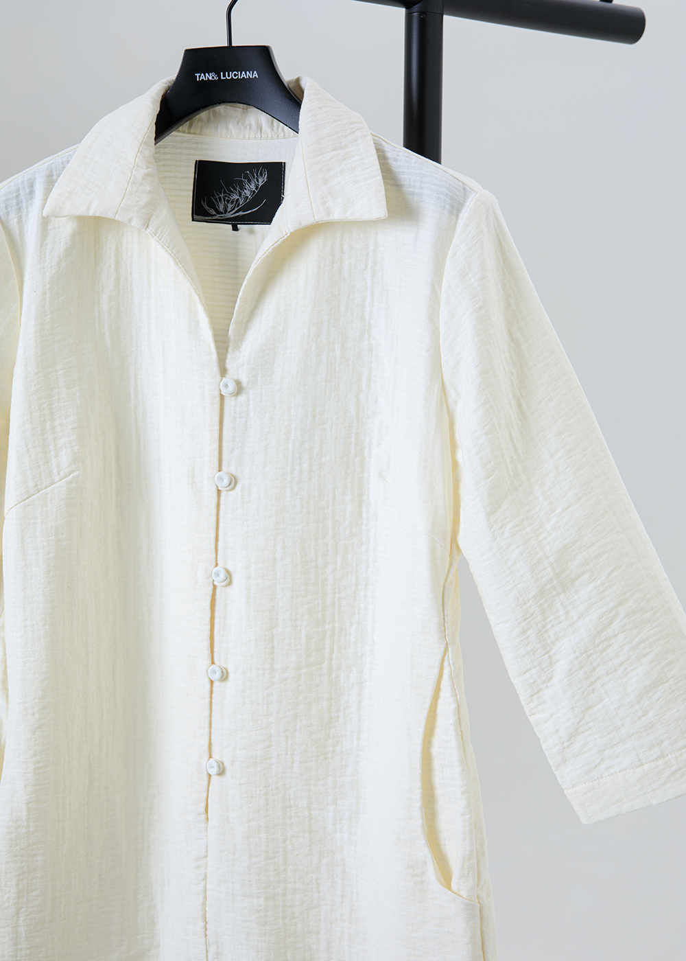 半開襟包布釦襯衫洋裝