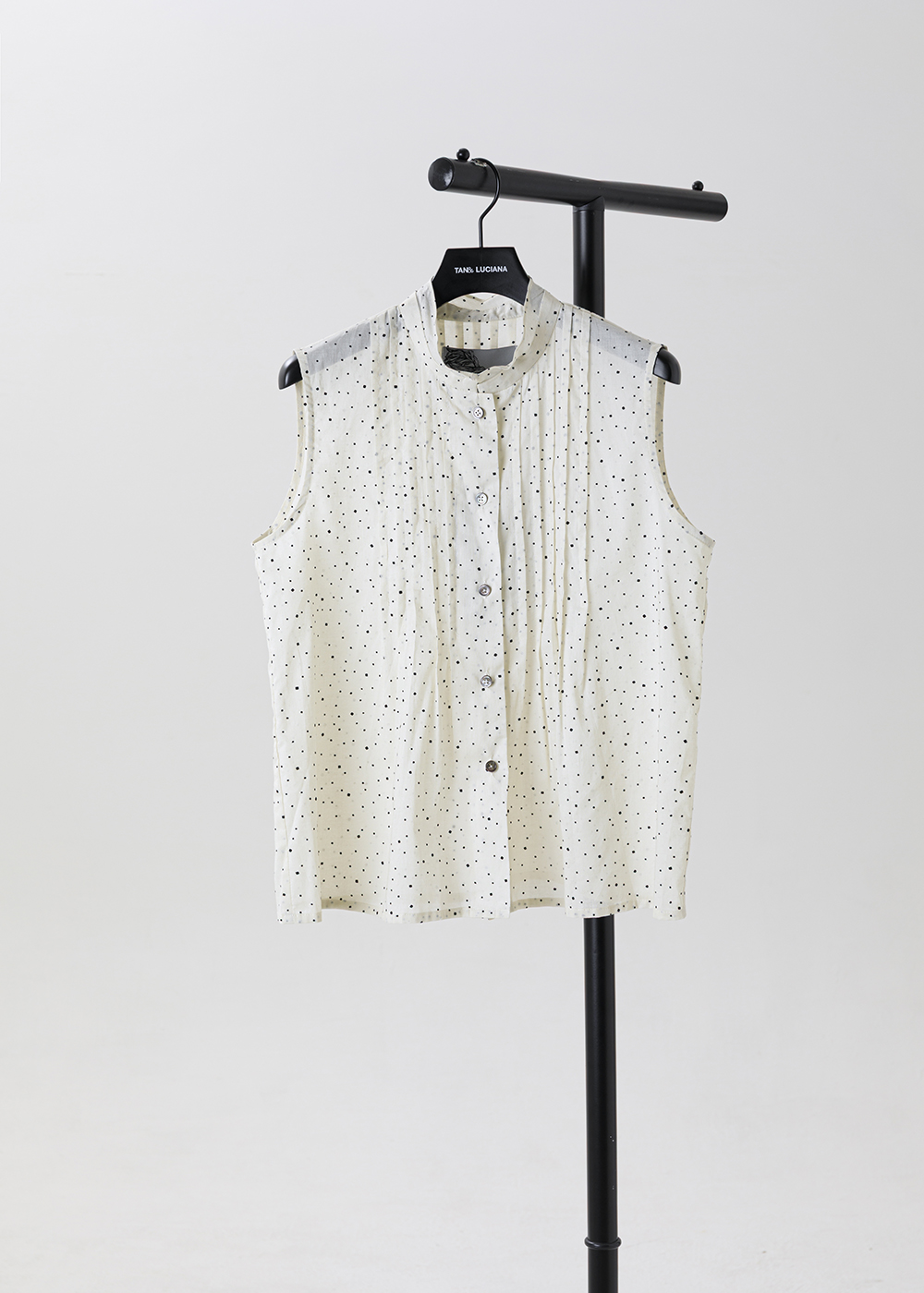 |微粒光影|立領褶飾無袖上衣