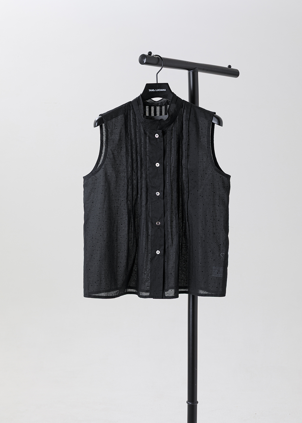 |微粒光影|立領褶飾無袖上衣