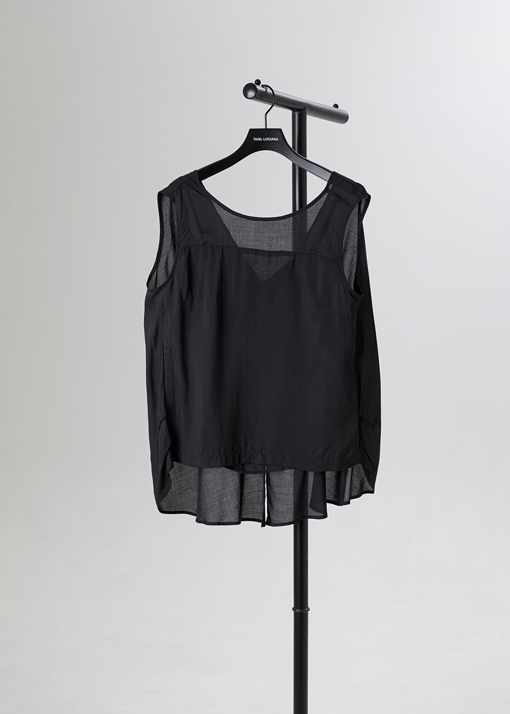 層次拼接透感無袖上衣