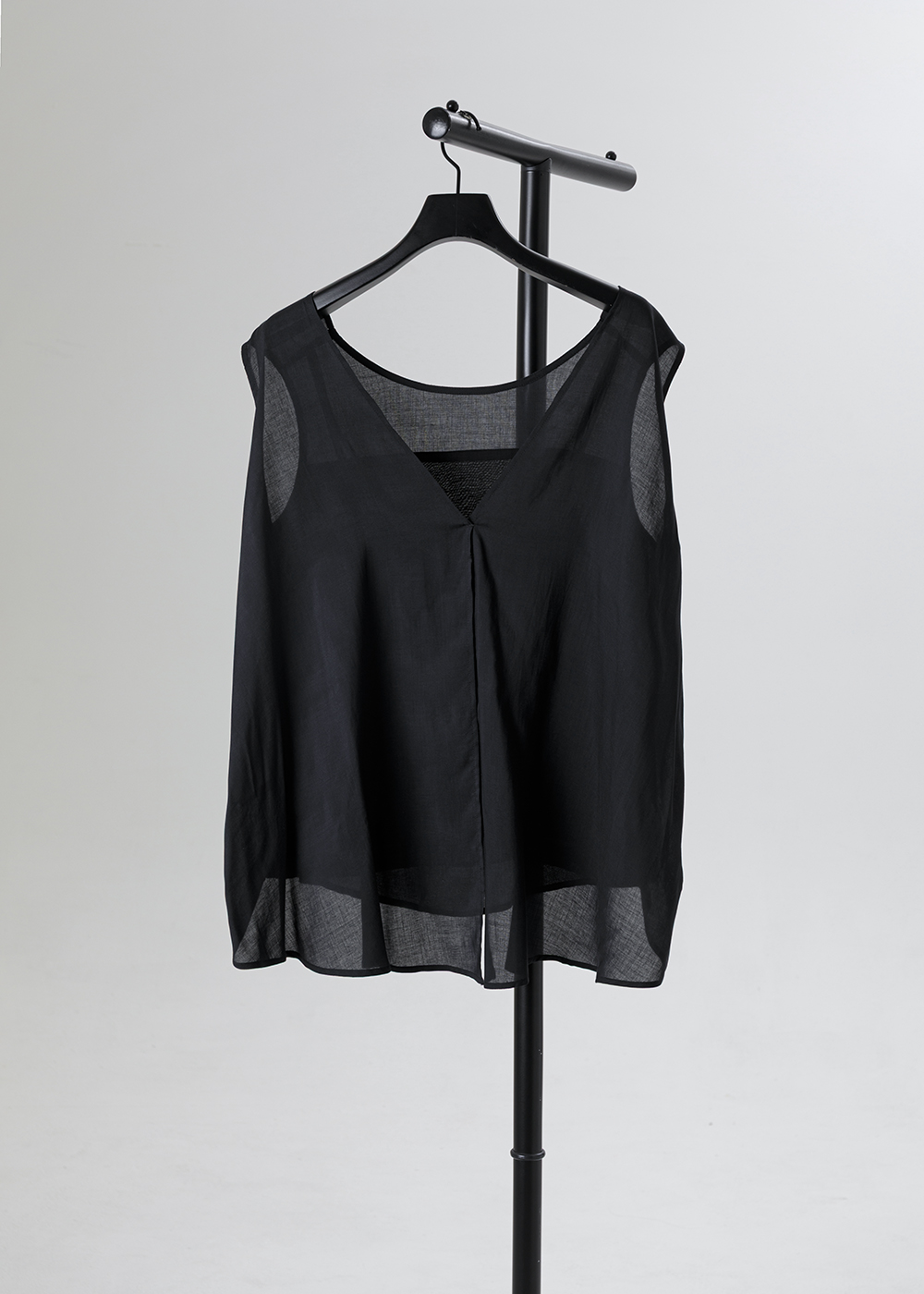 層次拼接透感無袖上衣