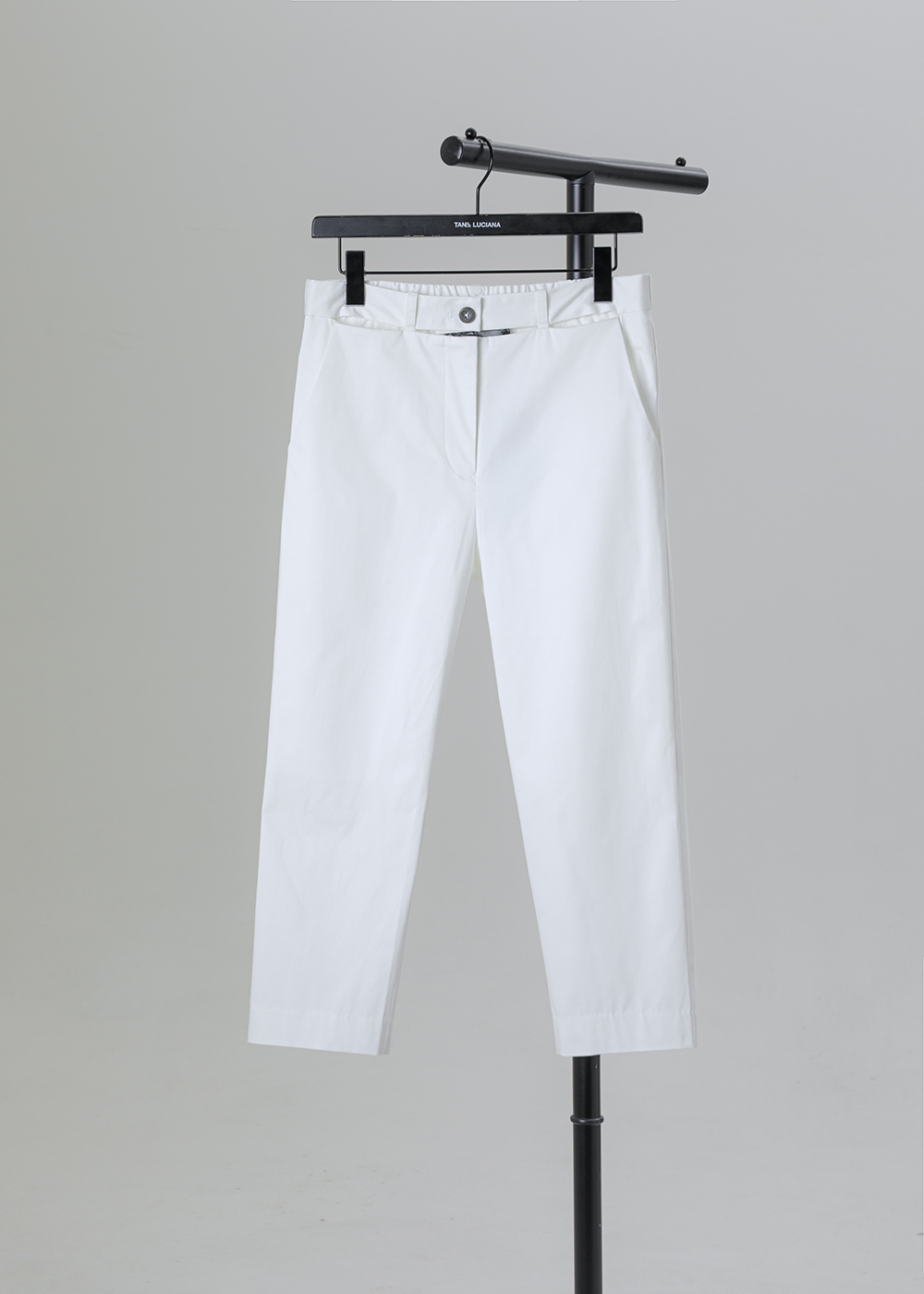 留白腰頭鏤空層次長褲