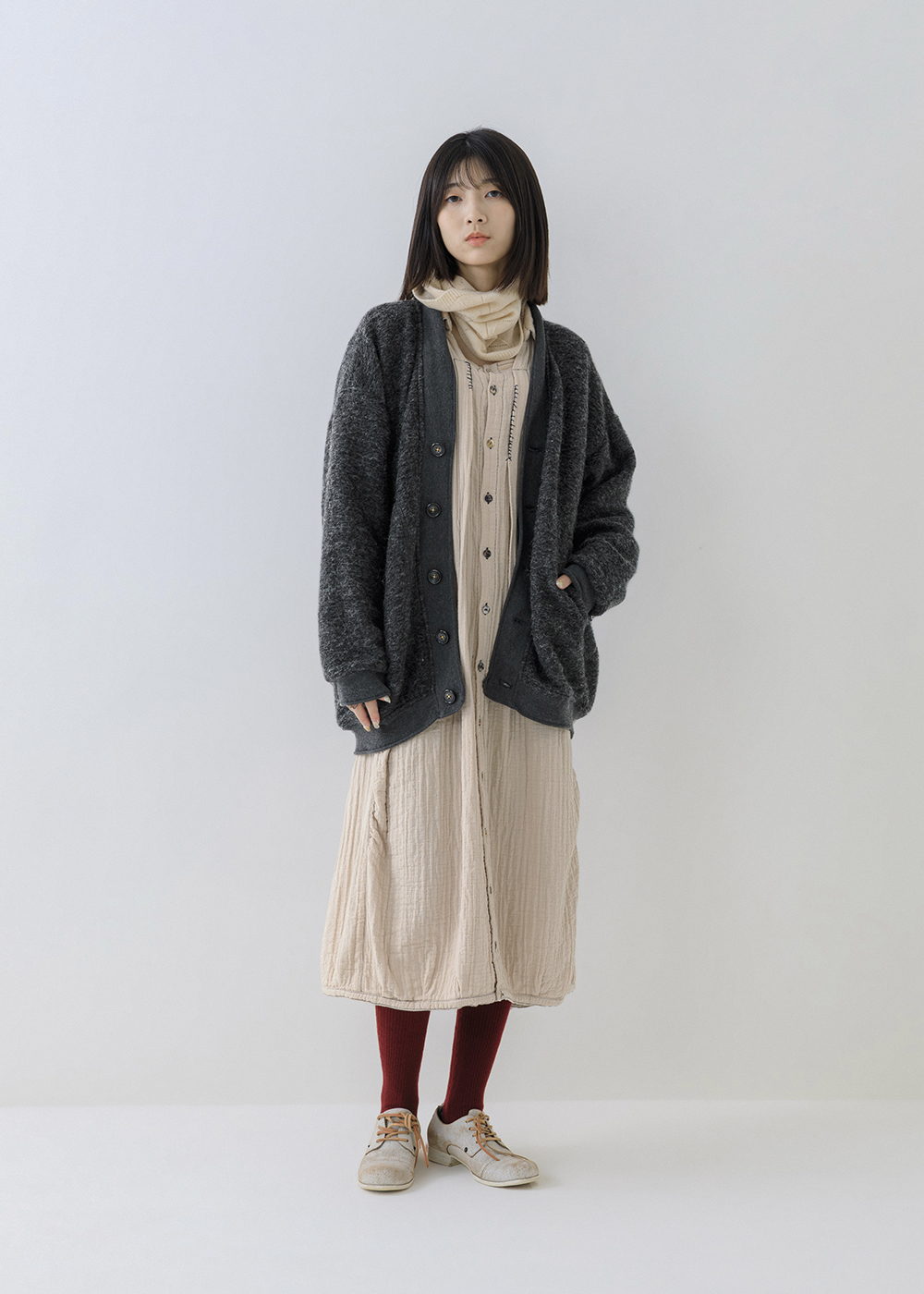 漫步竹節繡線襯衫長洋裝