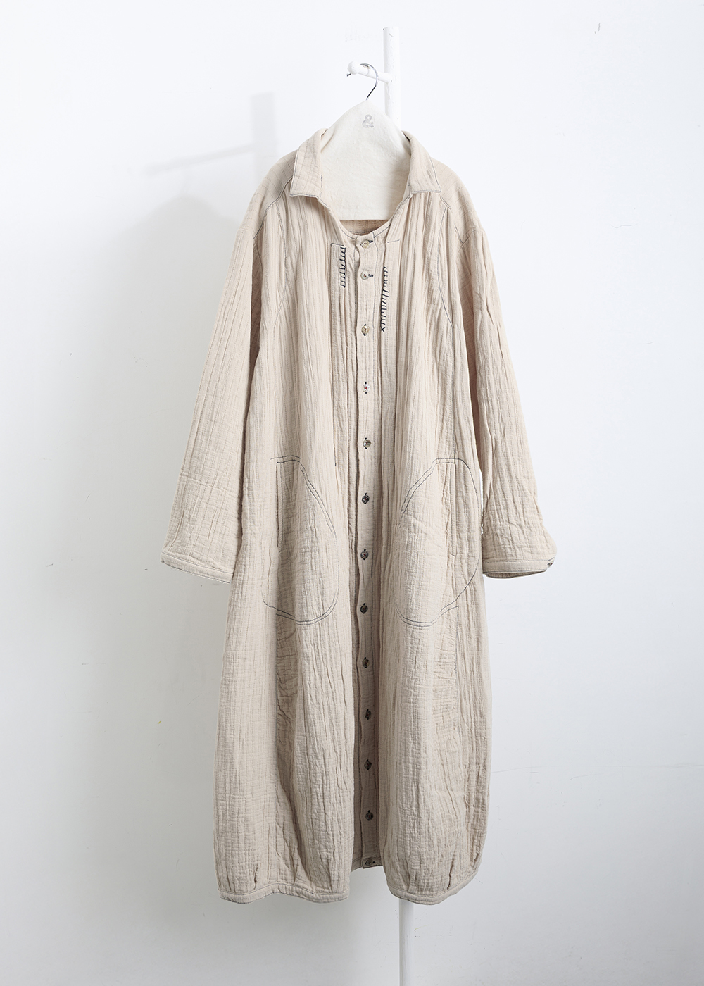 漫步竹節繡線襯衫長洋裝