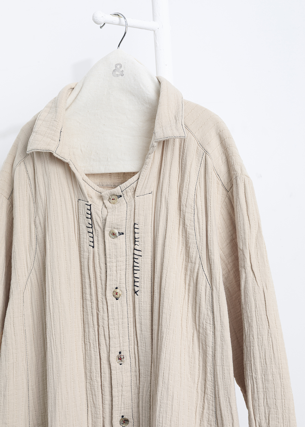 漫步竹節繡線襯衫長洋裝