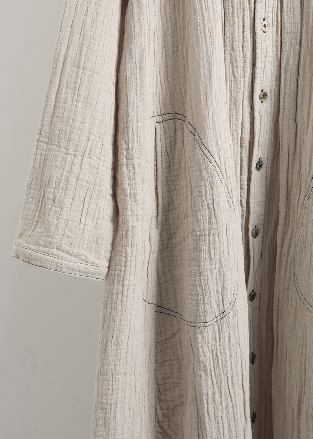 漫步竹節繡線襯衫長洋裝