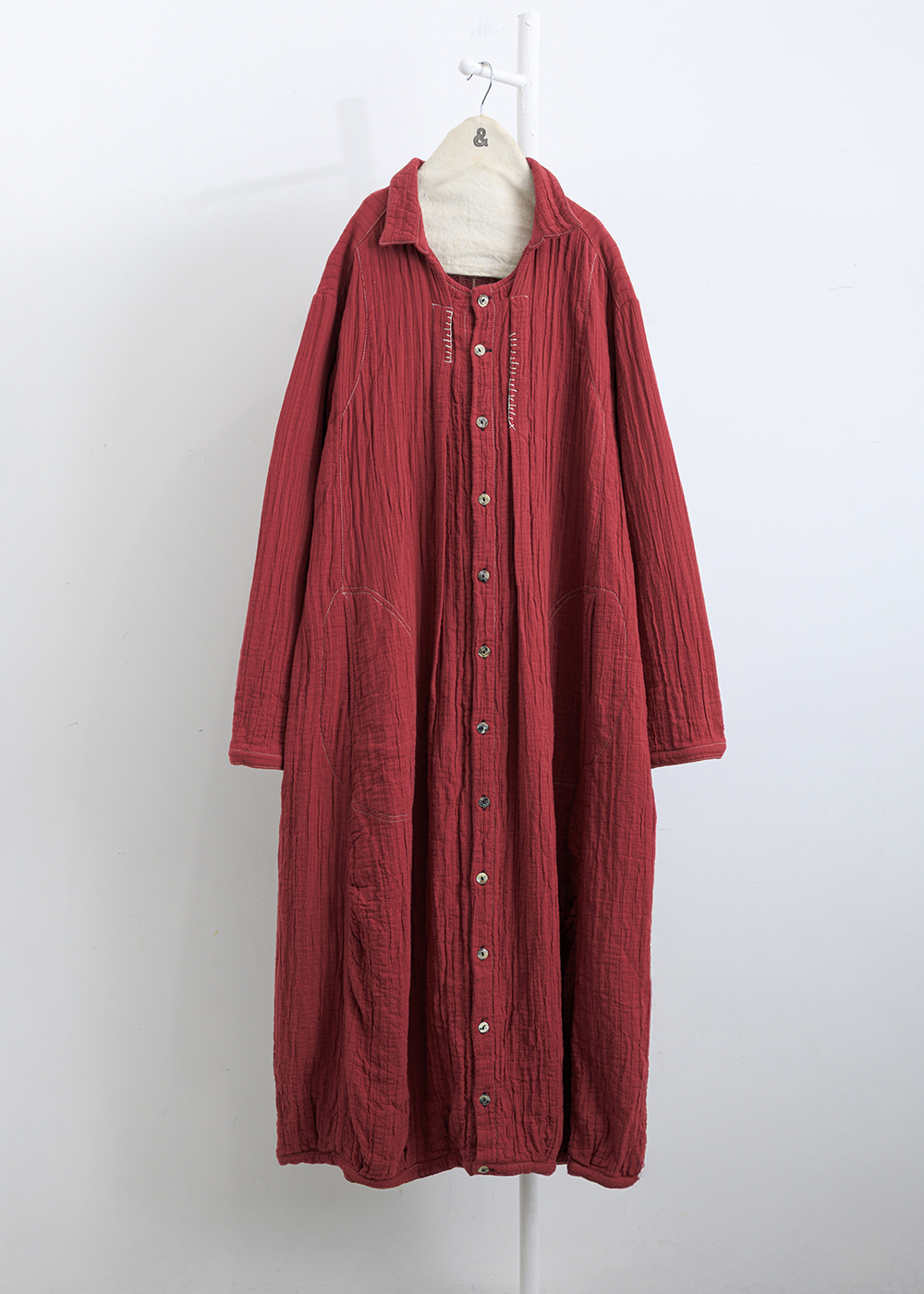 漫步竹節繡線襯衫長洋裝