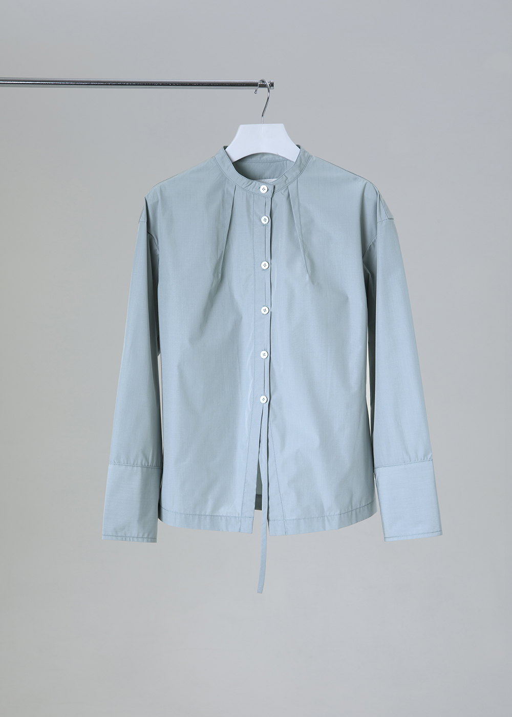 褶飾亨利領修身襯衫