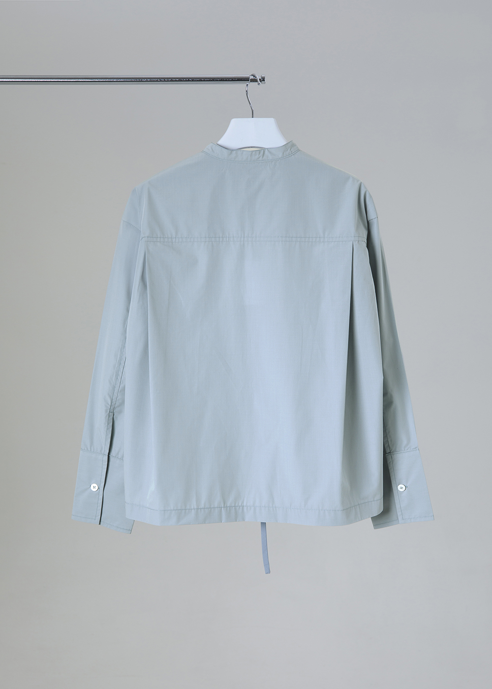 褶飾亨利領修身襯衫