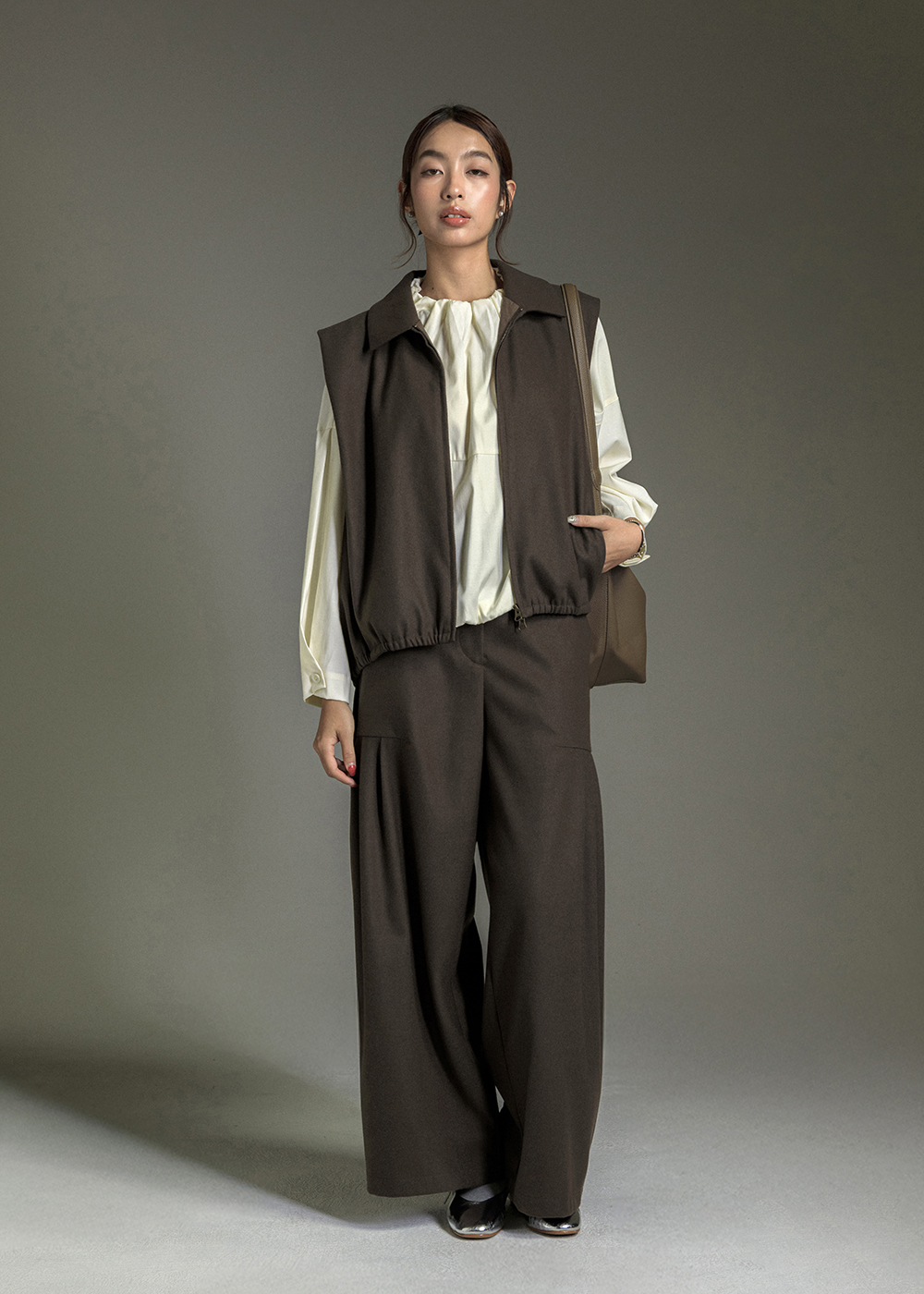 微瀾立褶花苞長袖上衣