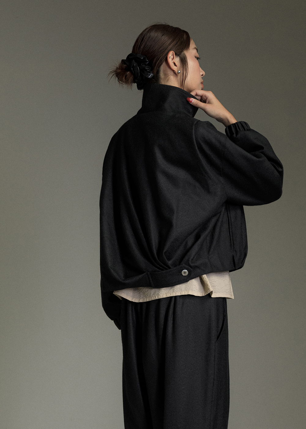 霧砂立領短版保暖外套