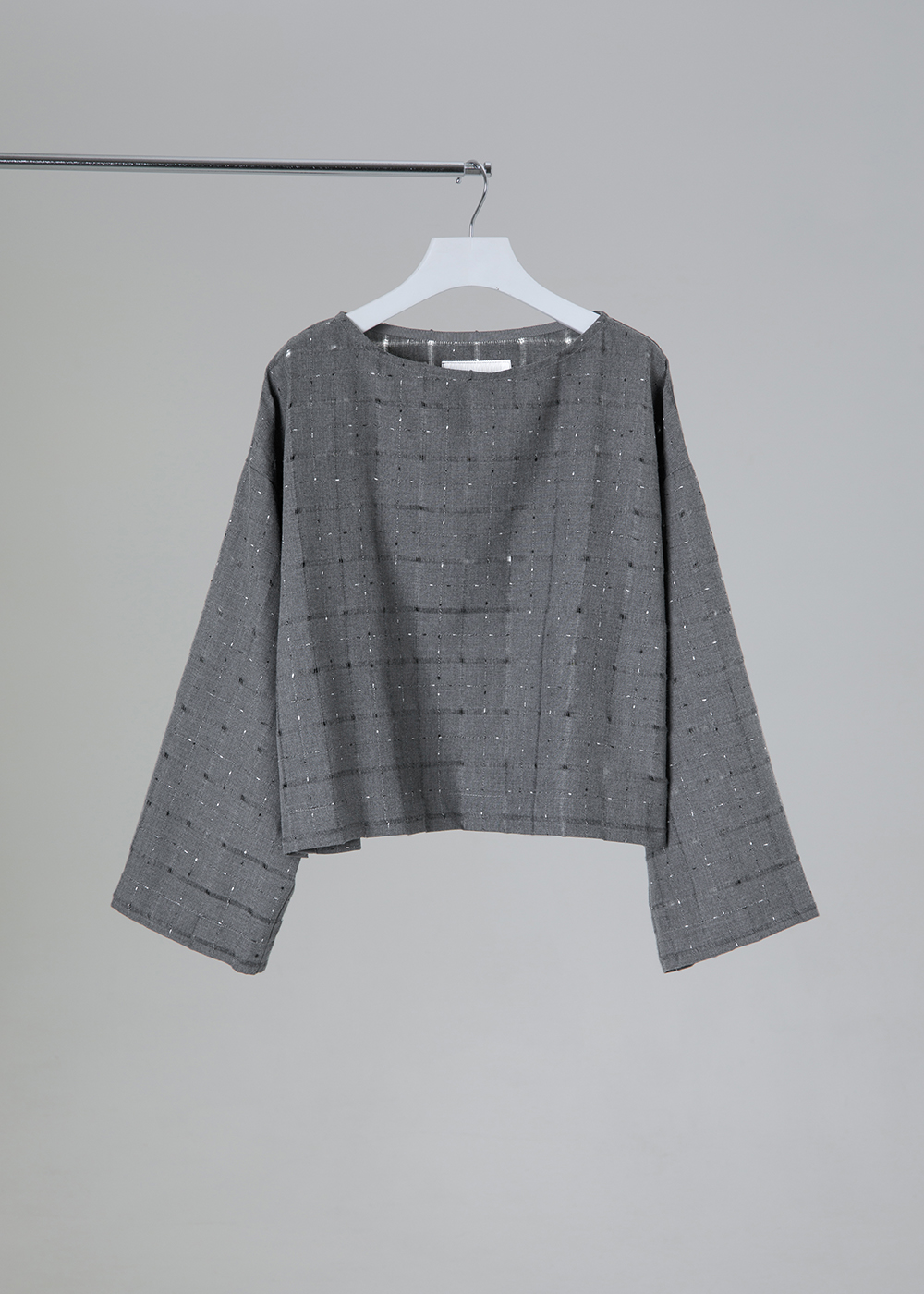 格紋織理寬袖上衣