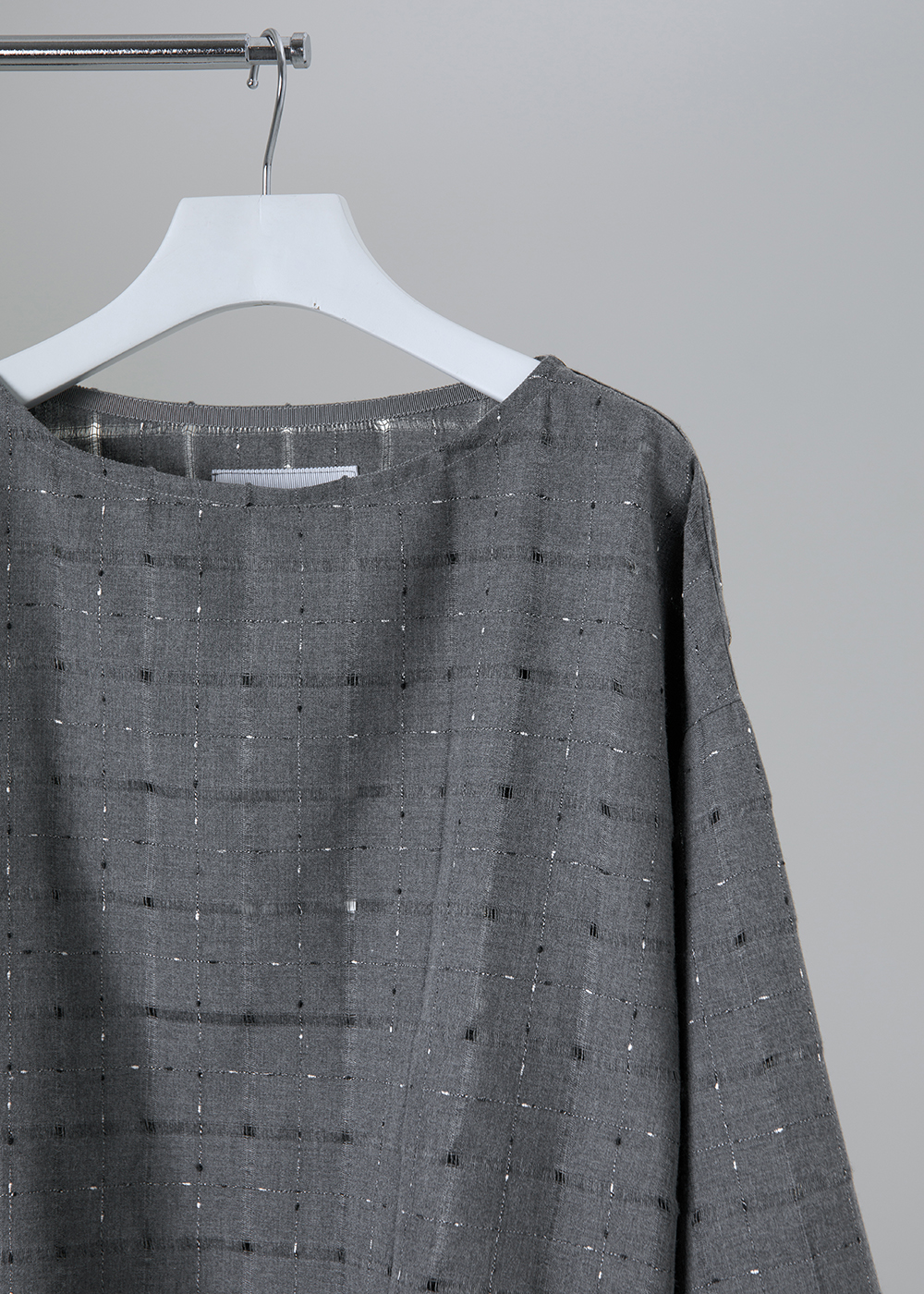 格紋織理寬袖上衣