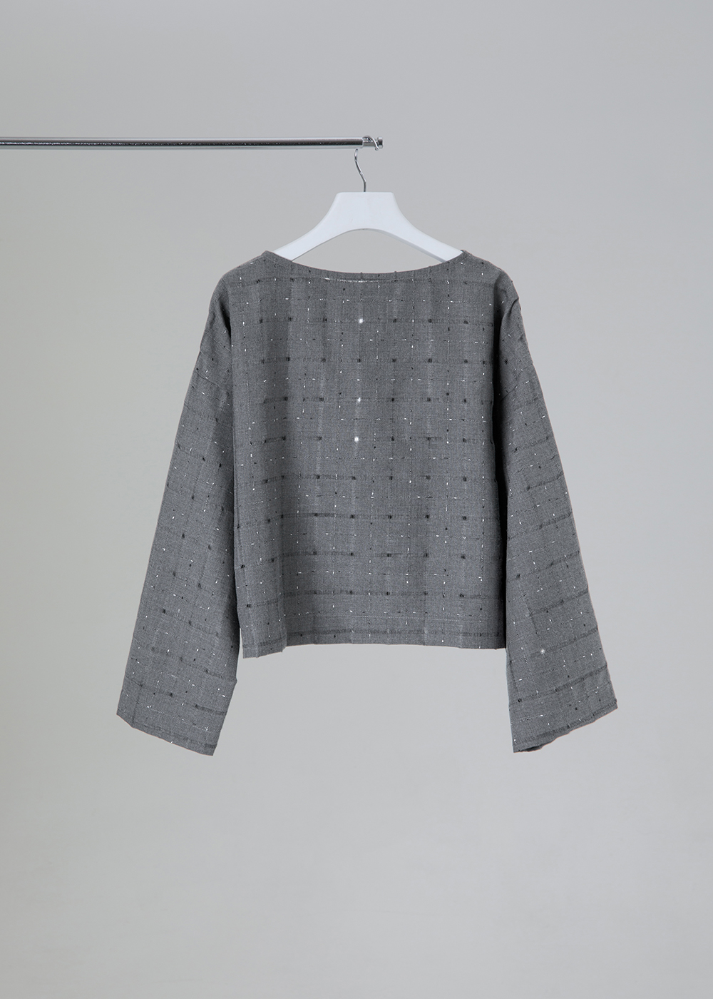 格紋織理寬袖上衣