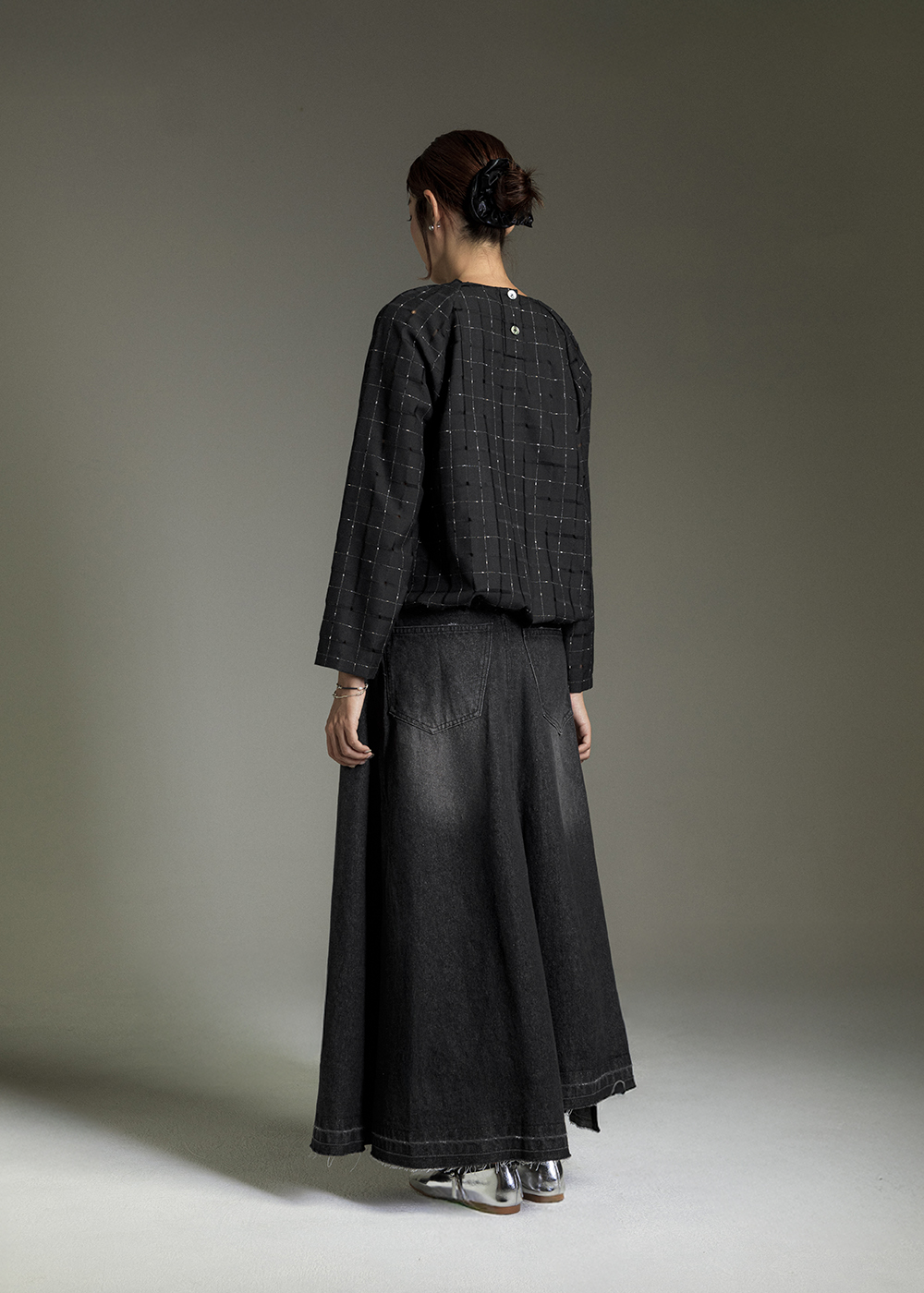 格紋織理插肩袖上衣  