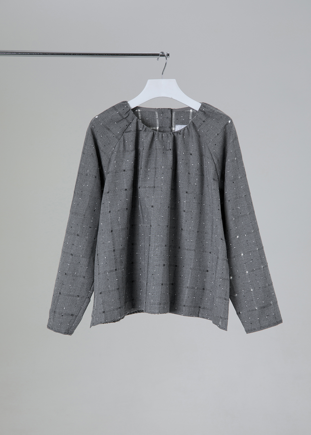 格紋織理插肩袖上衣  