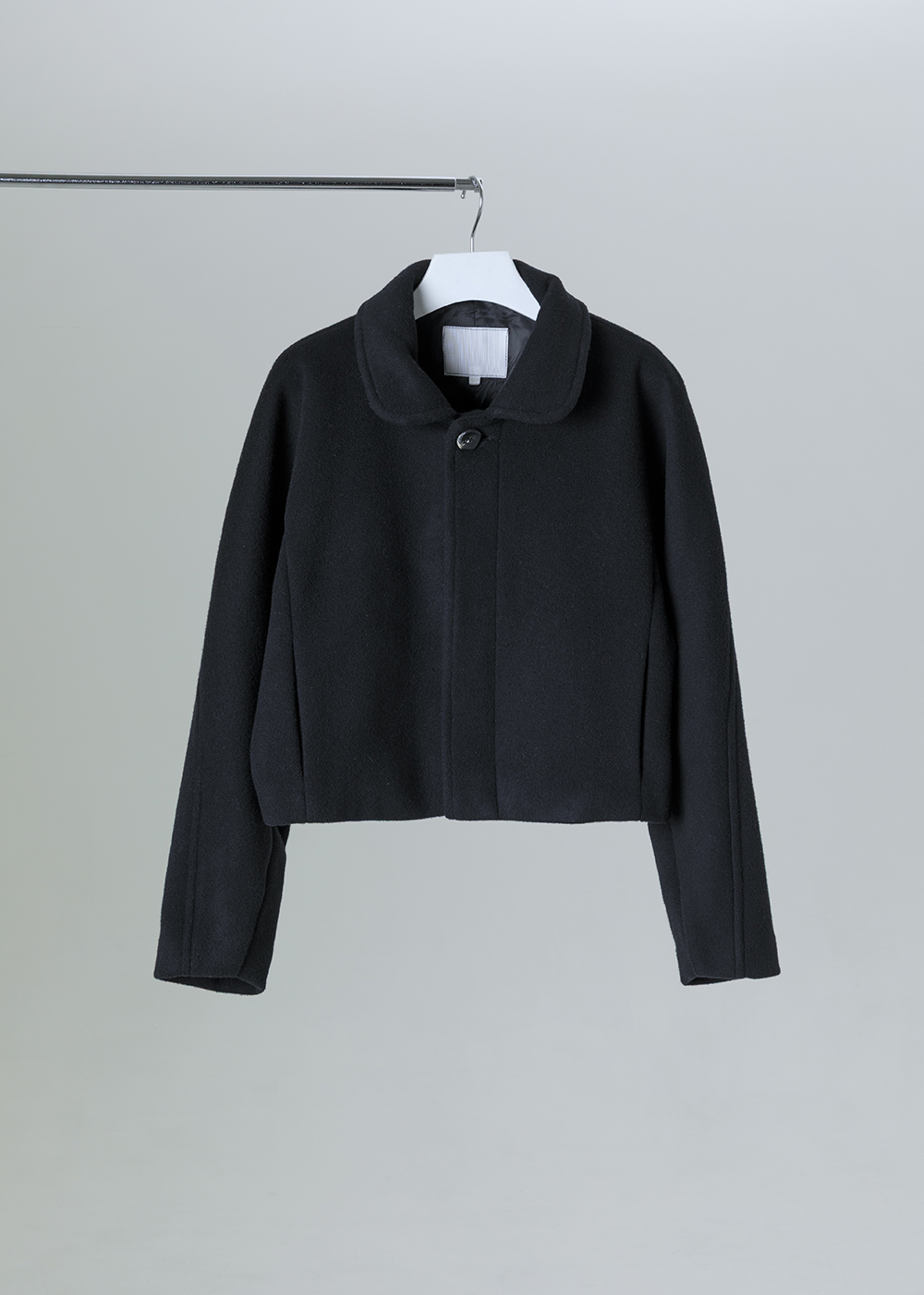 緩層圓領短版毛呢外套