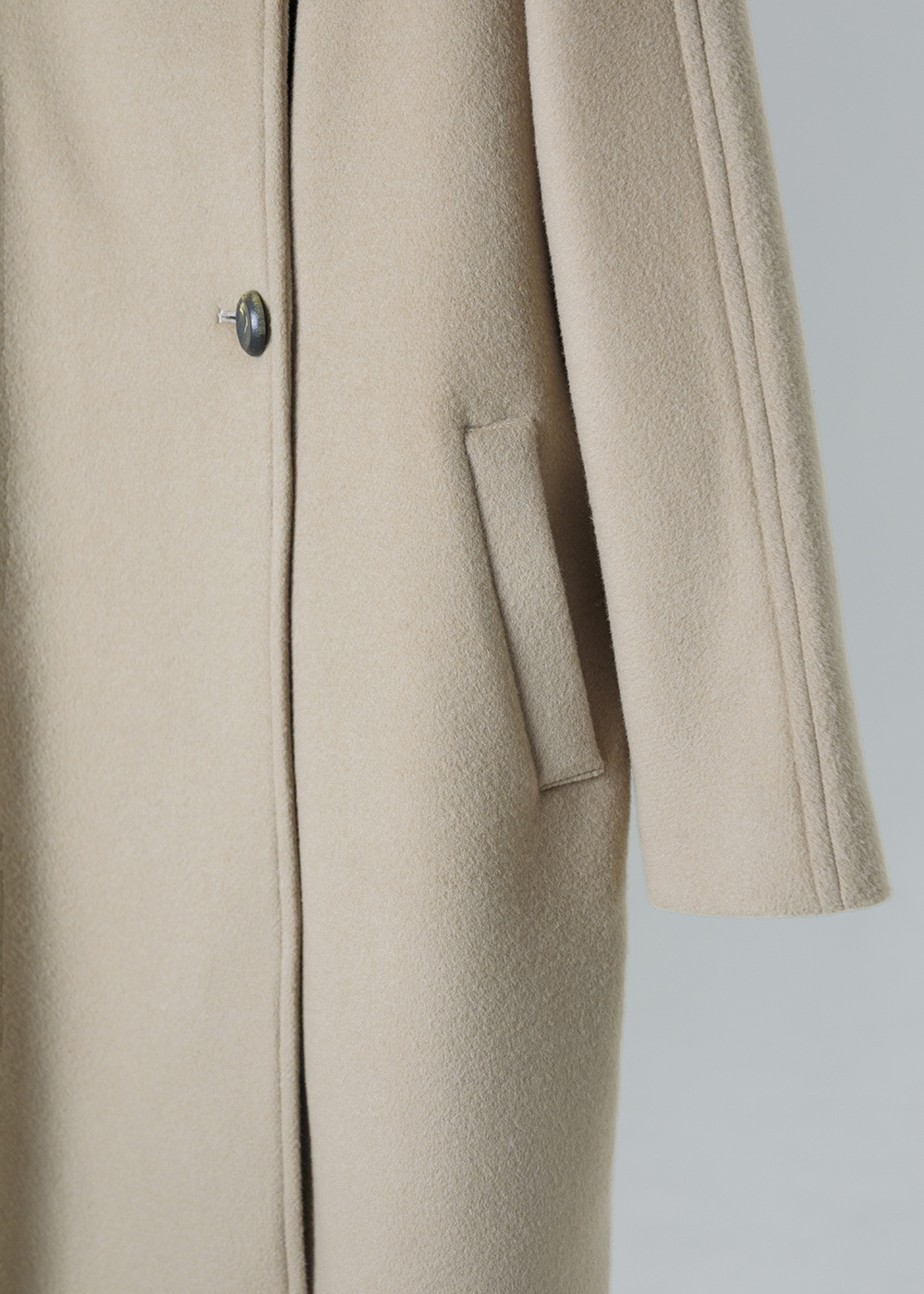 留白立領斜襟羊毛混紡長版大衣