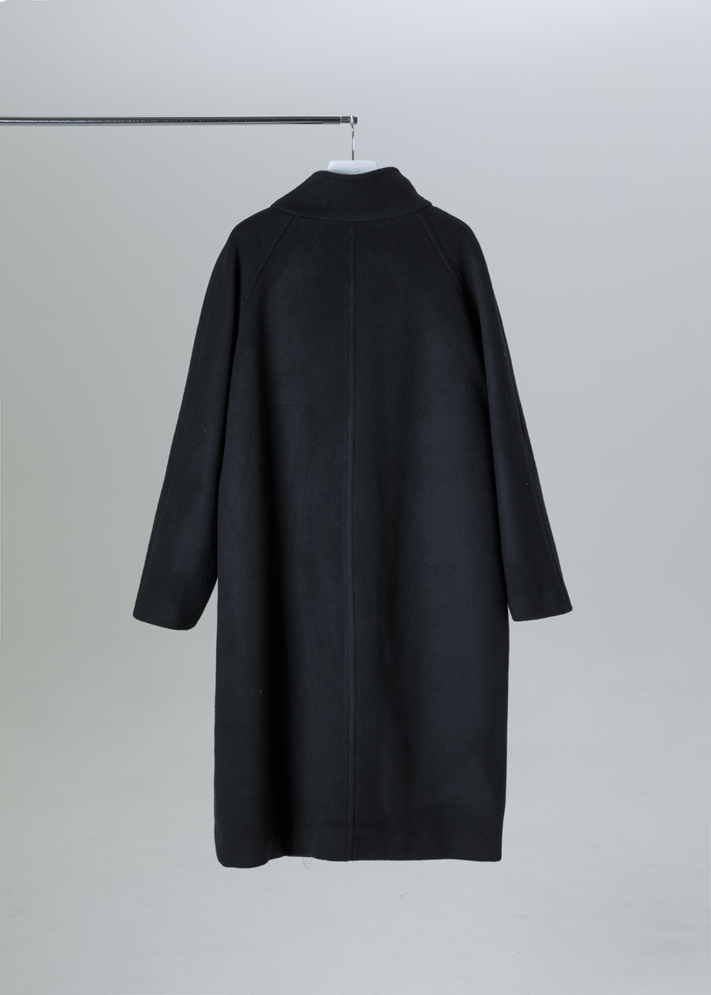 留白立領斜襟羊毛混紡長版大衣