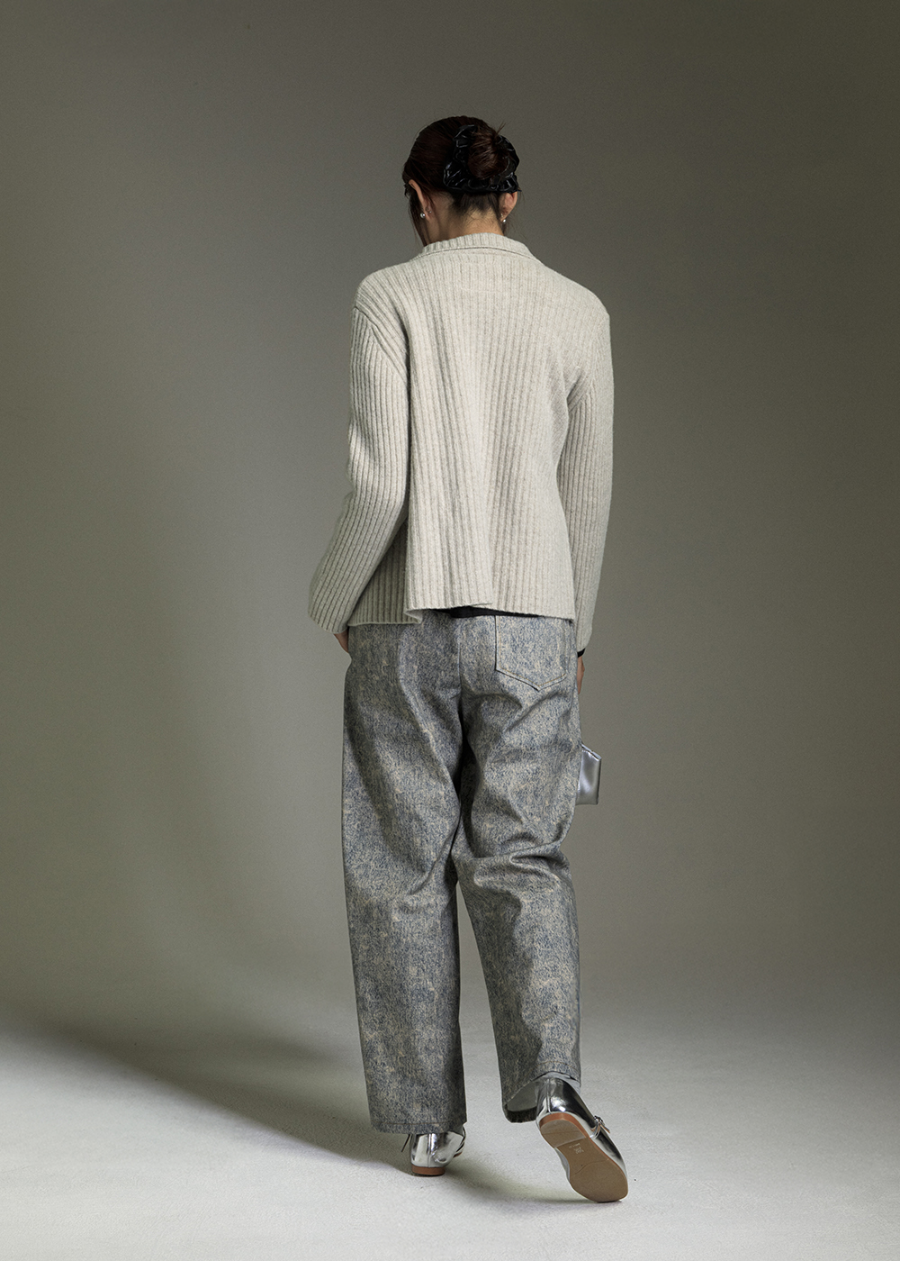 襯衫領羅紋開襟羊毛外套