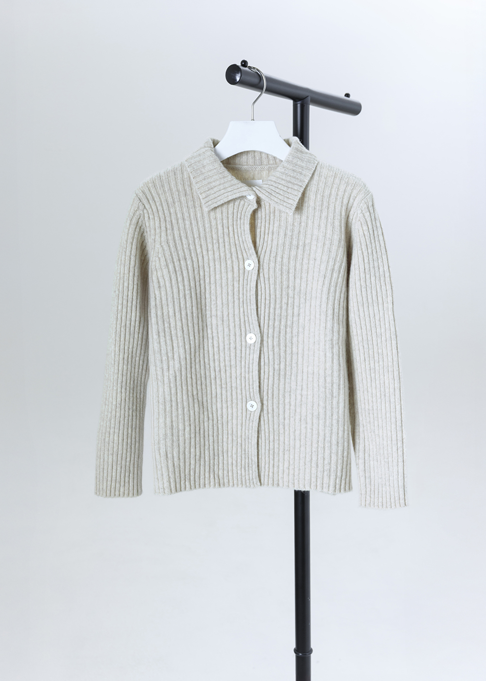 襯衫領羅紋開襟羊毛外套