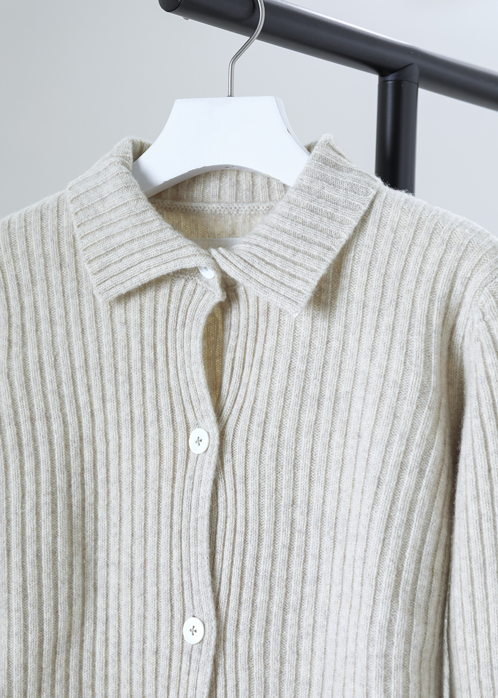 襯衫領羅紋開襟羊毛外套